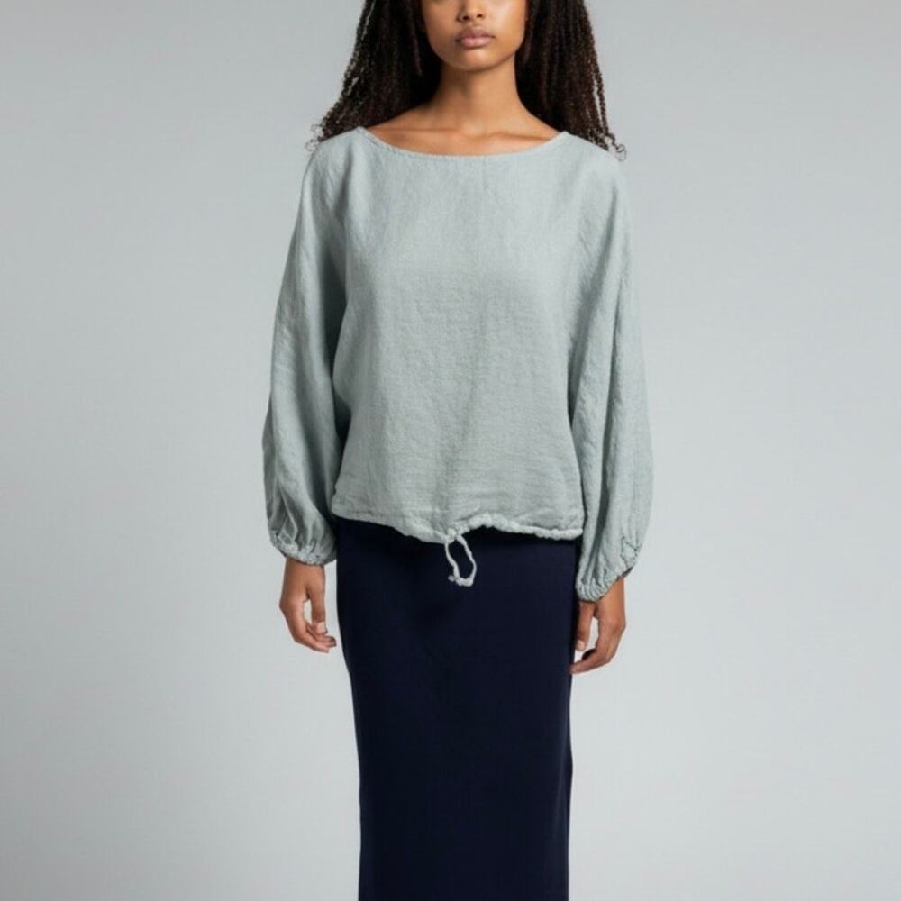 Bryn Walker Bry Seashore Blue Gianna Light Linen Cropped Top